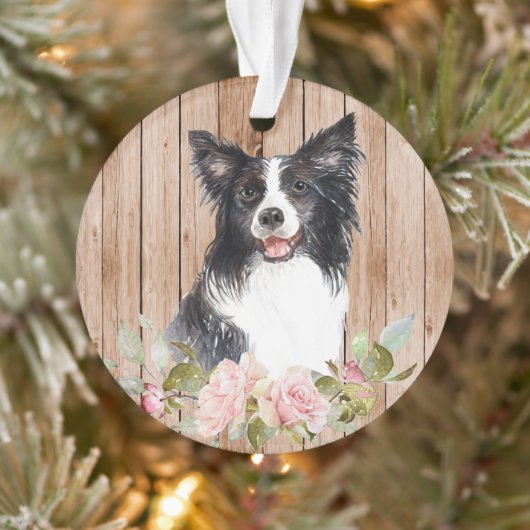 Waterverf Border Collie & Flowers Ornament (Boom)