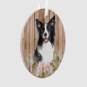 Waterverf Border Collie & Flowers Ornament (voorkant)
