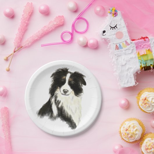 Waterverf Border Collie hond Dier Papieren Bordje (Feest)