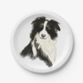 Waterverf Border Collie hond Dier Papieren Bordje (Voorkant)