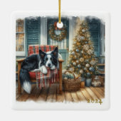 Waterverf Border Collie Kersthond Keramisch Ornament (Achterkant)