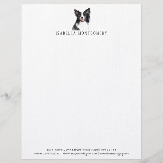 Waterverf Border Collie Letterhead Briefhoofd (Voorkant)