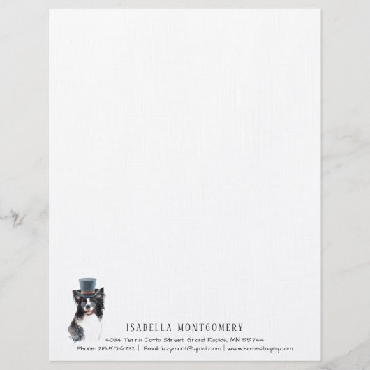 Waterverf Border Collie Letterhead Briefhoofd (Voorkant)