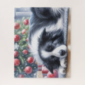 Waterverf Border Collie slaapt met kerst Legpuzzel (Verticaal)