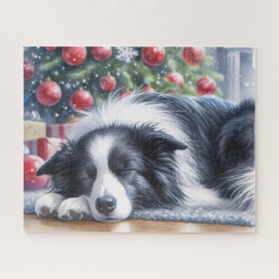 Waterverf Border Collie slaapt met kerst Legpuzzel