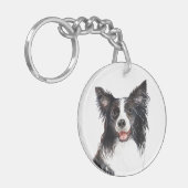 Waterverf Border Collie Sleutelhanger (Voorkant Links)