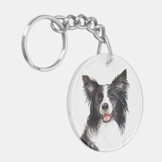 Waterverf Border Collie Sleutelhanger (Voorkant Links)