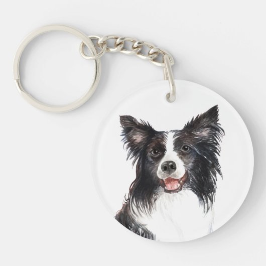 Waterverf Border Collie Sleutelhanger (Voorkant)
