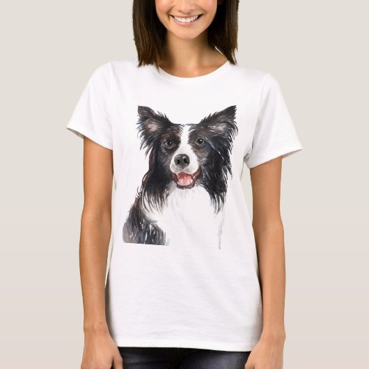 Waterverf Border Collie T-shirt (Voorkant)