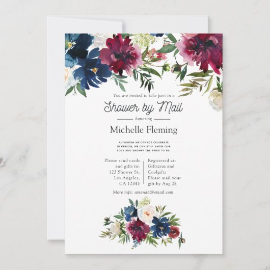 Waterverf Bordo en marine - Virtueel Vrijgezellenf Kaart (Voorkant)