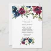 Waterverf Bordo & Navy Floral Celebration of Life Kaart (Voorkant)