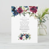 Waterverf Bordo & Navy Floral Celebration of Life Kaart (Staand voorkant)