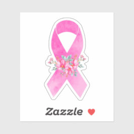 Waterverf Borstkankerbewustzijn Floral Ribbon Sticker