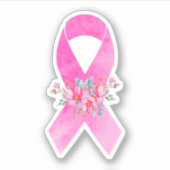 Waterverf Borstkankerbewustzijn Floral Ribbon Sticker (Voorkant)