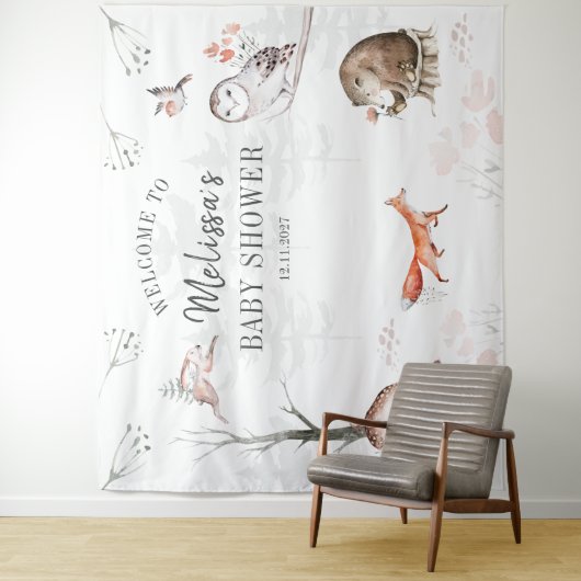 Waterverf bos Baby shower bosdieren Wandkleed (In situ)