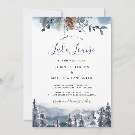 Waterverf bos, bergbestemming, bruiloft kaart (Voorkant)