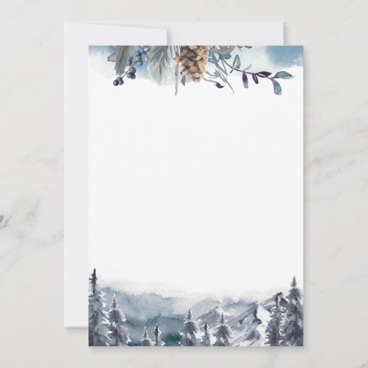 Waterverf bos, bergbestemming, bruiloft kaart (Achterkant)