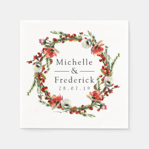 Waterverf Bos Bloemen Winter Bruiloft Servet