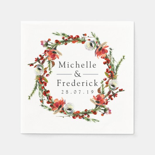 Waterverf Bos Bloemen Winter Bruiloft Servet (Voorkant)
