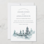 Waterverf bos bos pijnbomen bruiloft kaart (Voorkant)