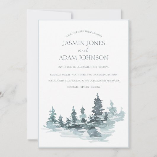 Waterverf bos bos pijnbomen bruiloft kaart (Voorkant)