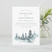 Waterverf bos bos pijnbomen bruiloft kaart (Staand voorkant)