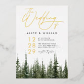 Waterverf Bos dennenbomen Rustieke bruiloft Folie Uitnodiging (Voorkant)