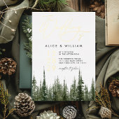 Waterverf Bos dennenbomen Rustieke bruiloft Folie Uitnodiging