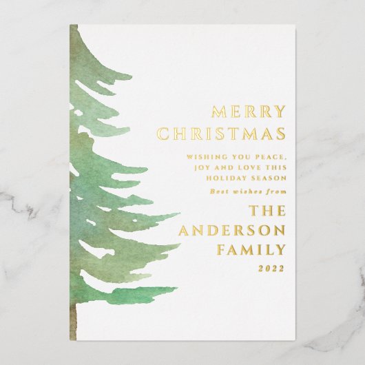 Waterverf bos elegante moderne rustieke foto folie feestdagenkaart (Voorkant)