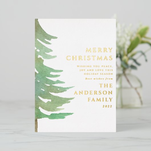 Waterverf bos elegante moderne rustieke foto folie feestdagenkaart (Staand Voorkant)