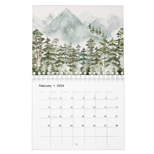 Waterverf bos en bloemen 2026 kalender (Feb 2026)