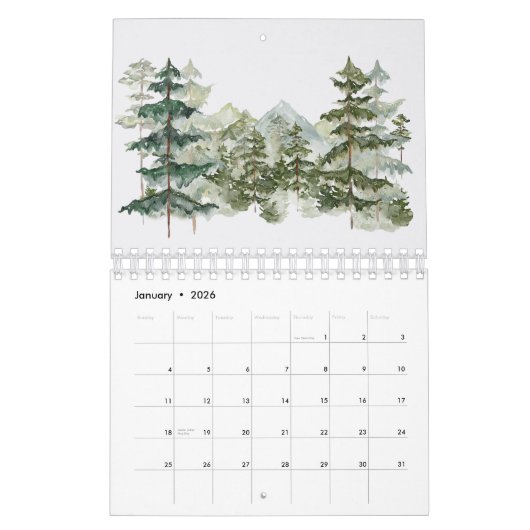 Waterverf bos en bloemen 2026 kalender (Jan 2026)