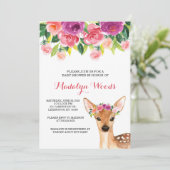 Waterverf bos Floral Deer Baby shower Invite Kaart (Staand voorkant)