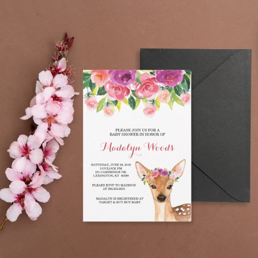 Waterverf bos Floral Deer Baby shower Invite Kaart