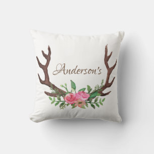 Waterverf bos Floral Roos Deer Buck Antlers Kussen