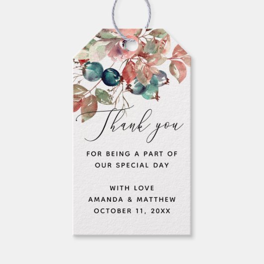 Waterverf bos florale bruiloft bedankt cadeaulabel (Voorkant)