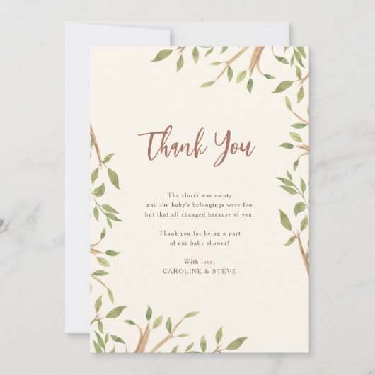 Waterverf bos groen Baby shower dank u Bedankkaart (Voorkant)