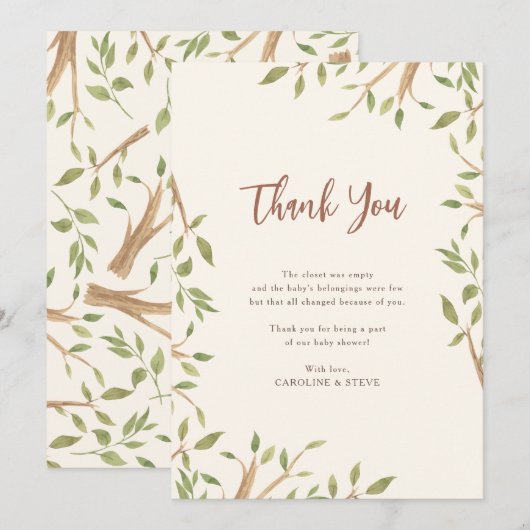 Waterverf bos groen Baby shower dank u Bedankkaart (Voorkant / Achterkant)