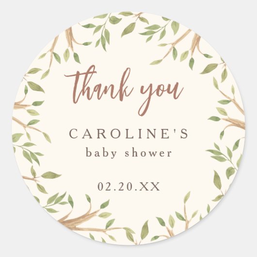 Waterverf bos groen Baby shower dank u Ronde Sticker (Voorkant)