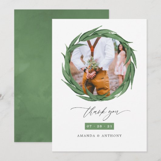 Waterverf bos groen bruiloft bedankkaart (Voorkant / Achterkant)