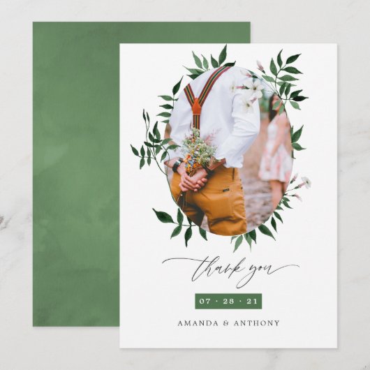 Waterverf Bos groen bruiloft foto Bedankkaart (Voorkant / Achterkant)