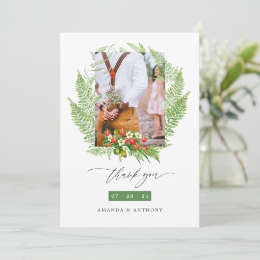 Waterverf Bos groen bruiloft foto Bedankkaart (Staand voorkant)