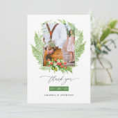 Waterverf Bos groen bruiloft foto collage Bedankkaart (Staand voorkant)