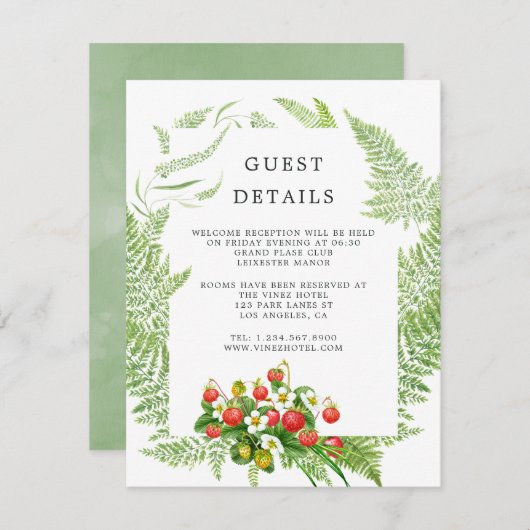 Waterverf Bos Groen Bruiloft Gast Details Informatiekaartje (Voorkant / Achterkant)