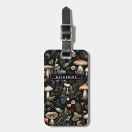 Waterverf Bos groen Paddenstoelen Herfst Bagagelabel