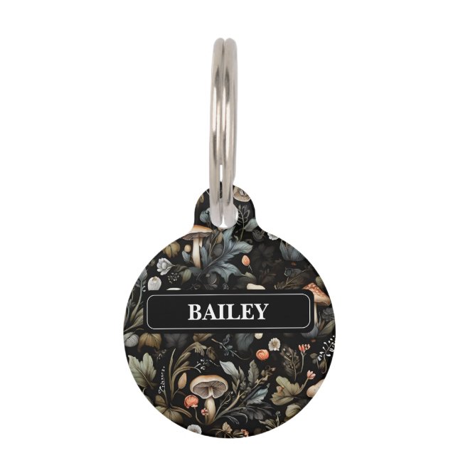 Waterverf Bos groen Paddenstoelen Herfst Huisdierpenning (Voorkant)