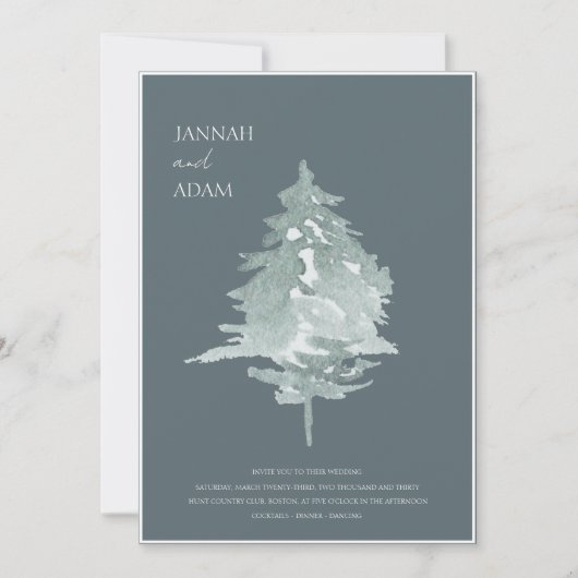 Waterverf Bos Groene dennenbomen Bruiloft Kaart (Voorkant)