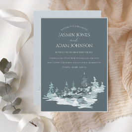 Waterverf Bos Groene dennenbomen Bruiloft Kaart