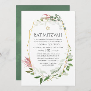 Waterverf Bos Herbarium Geometrische Bat Mitzvah Kaart