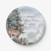 Waterverf Bos Herten Baby Shower Papieren Bordje (Voorkant)